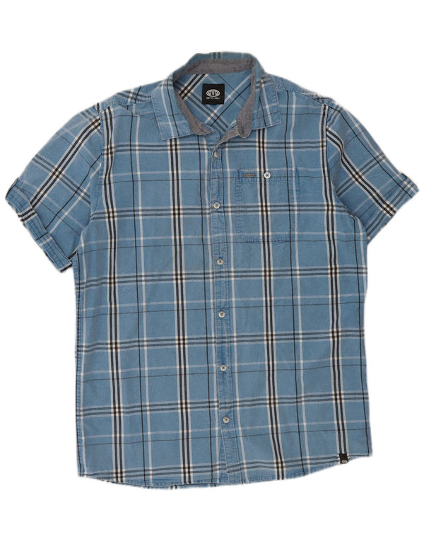 Animal Mens Camisa de manga curta grande algodão xadrez azul