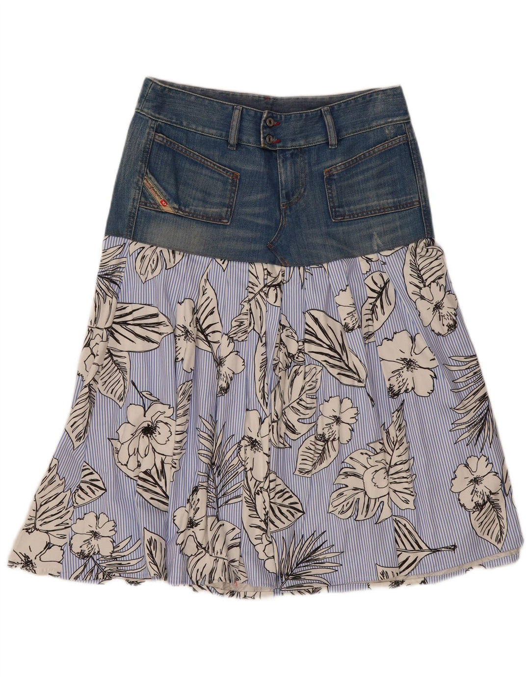 Saia larga feminina Diesel W29 algodão floral azul médio