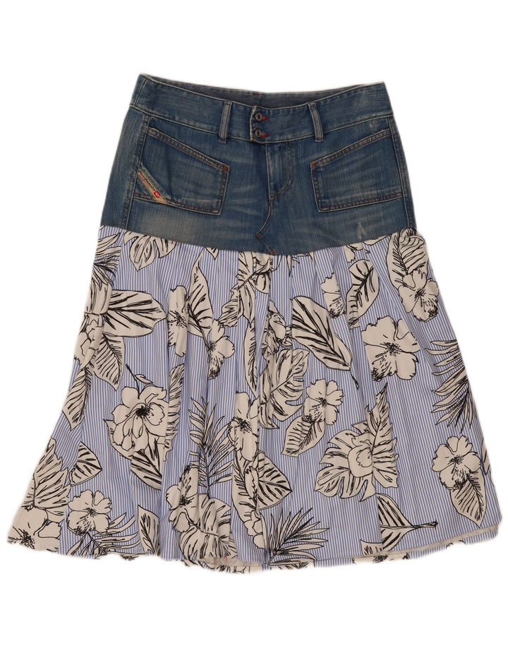 Saia larga feminina Diesel W29 algodão floral azul médio