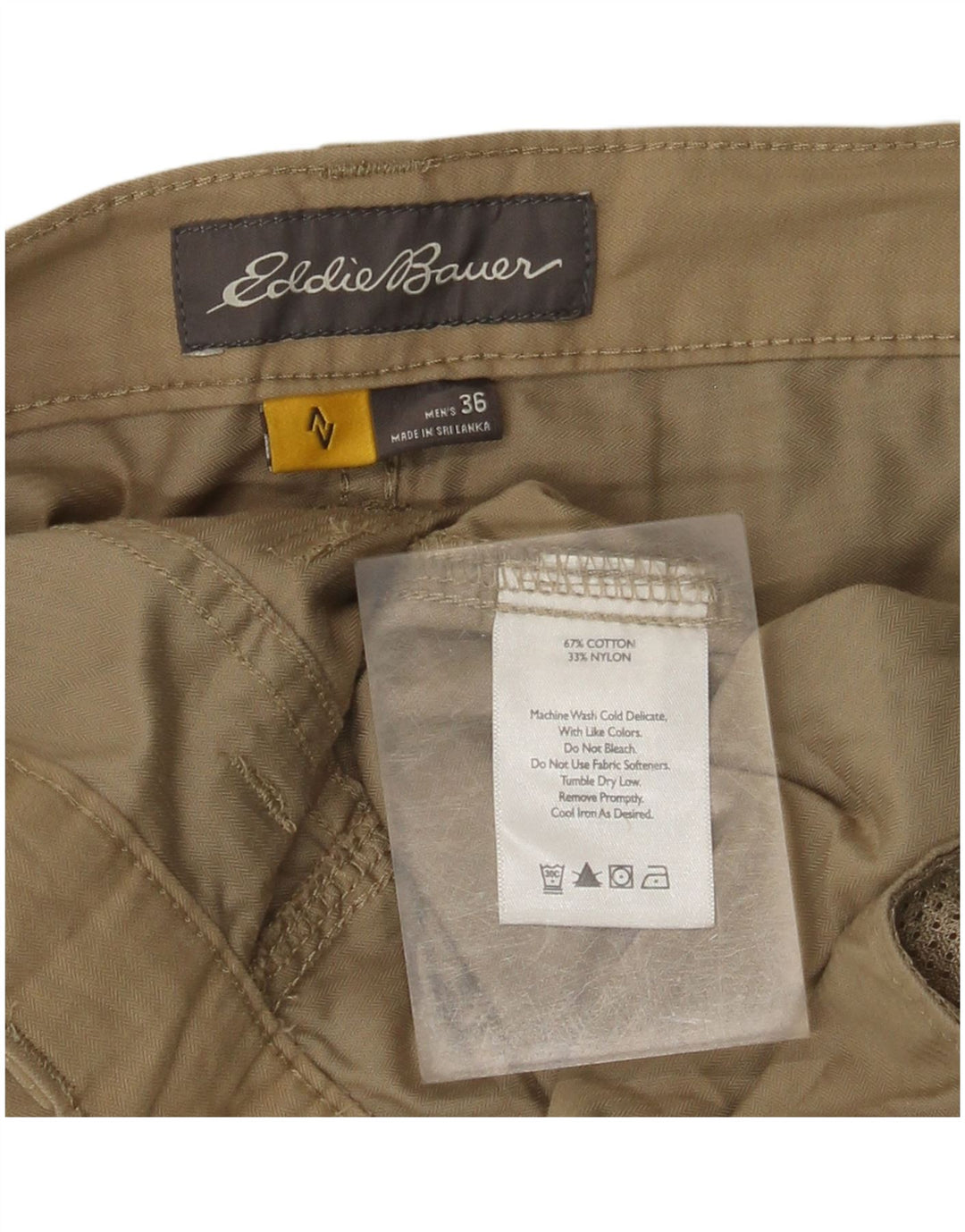EDDIE BAUER Shorts cargo masculino W36 grande algodão bege