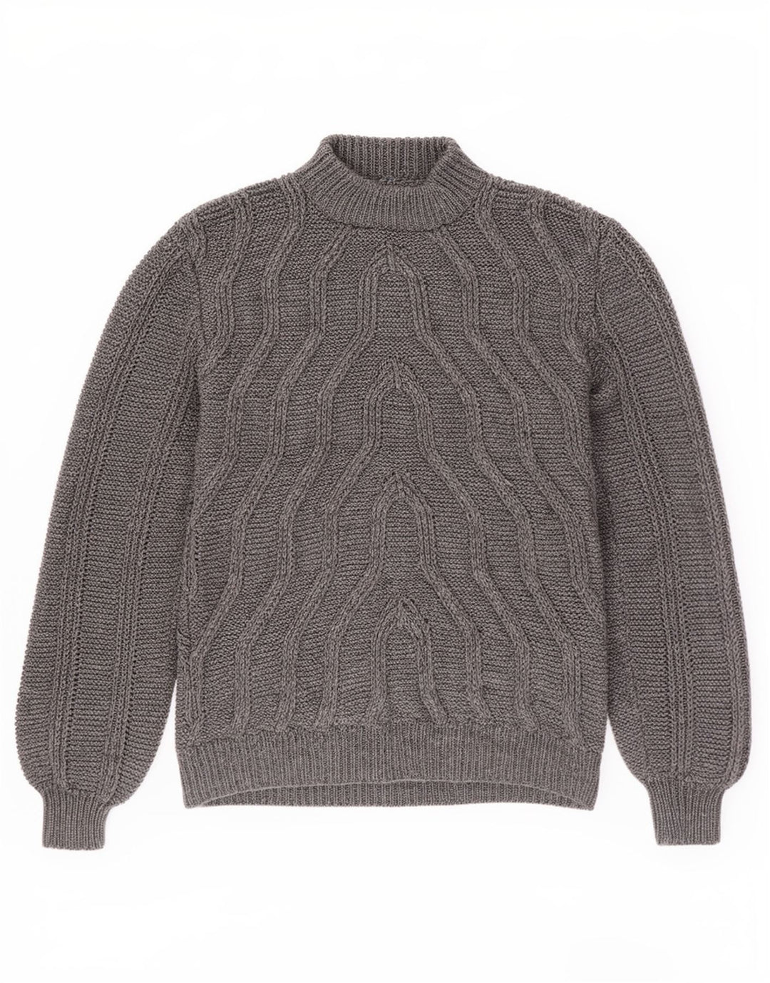 Suéter vintage masculino com gola tartaruga, cinza médio geométrico