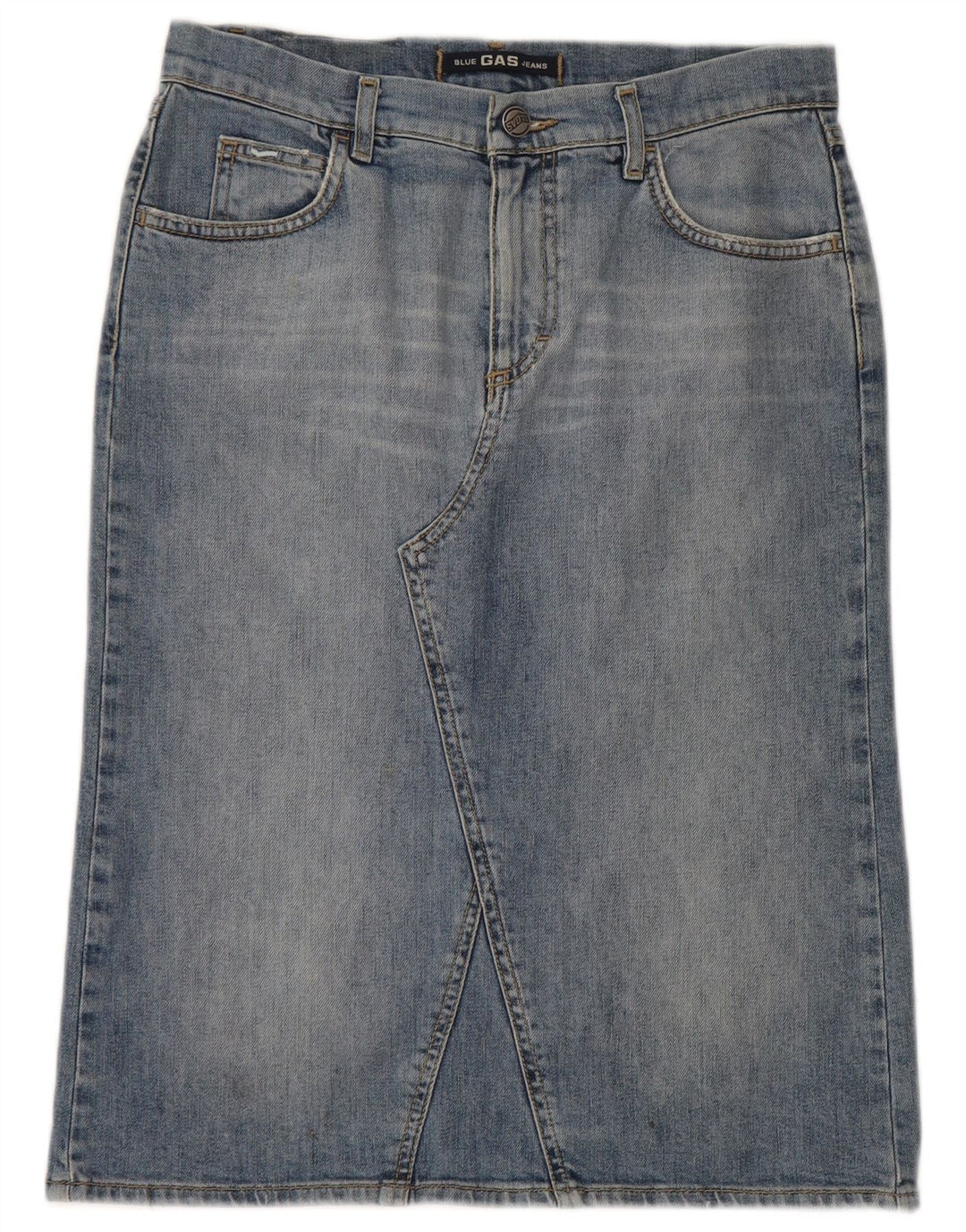 Saia jeans feminina Gas pequena W28 algodão azul