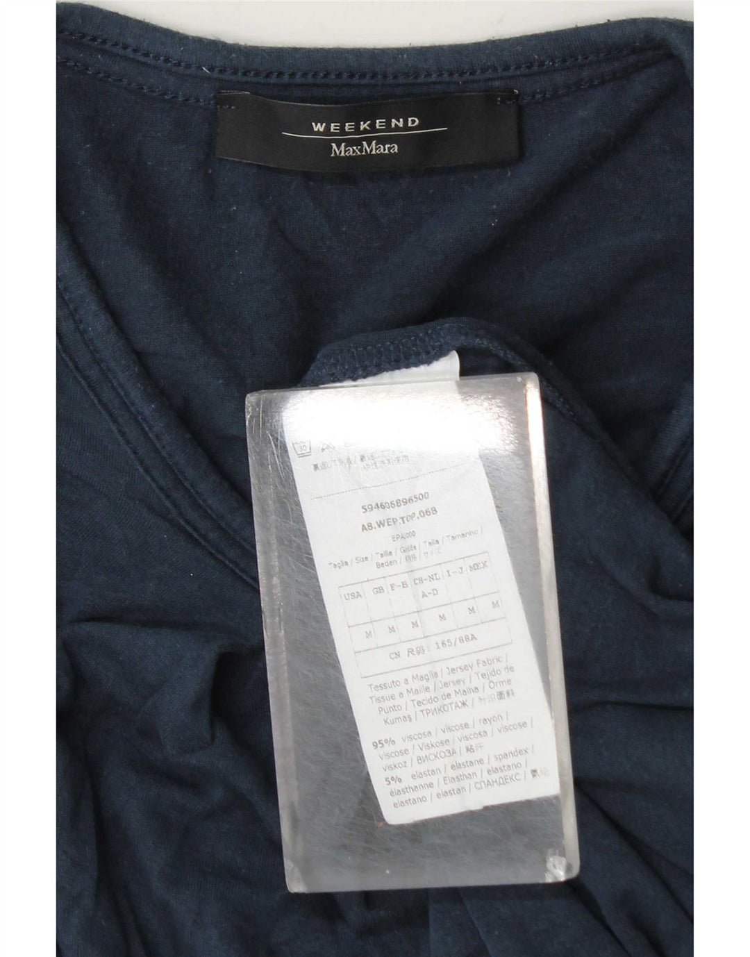 Top de fim de semana feminino Max Mara manga comprida Reino Unido 14 viscose azul marinho médio