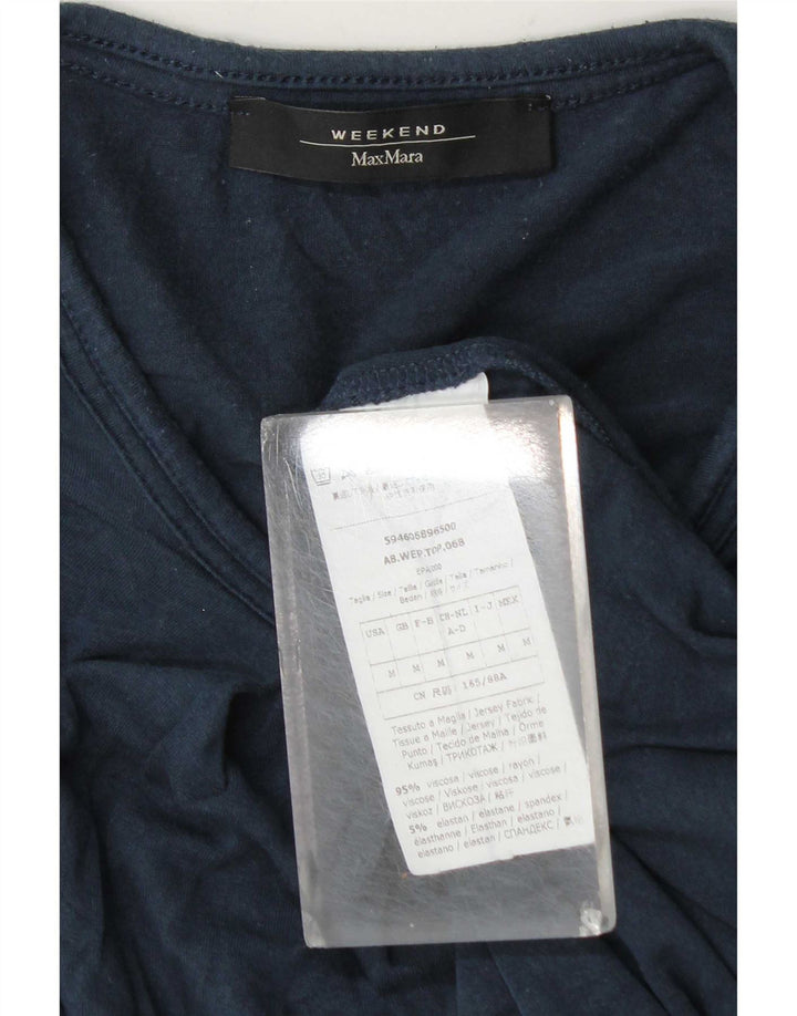 Top de fim de semana feminino Max Mara manga comprida Reino Unido 14 viscose azul marinho médio