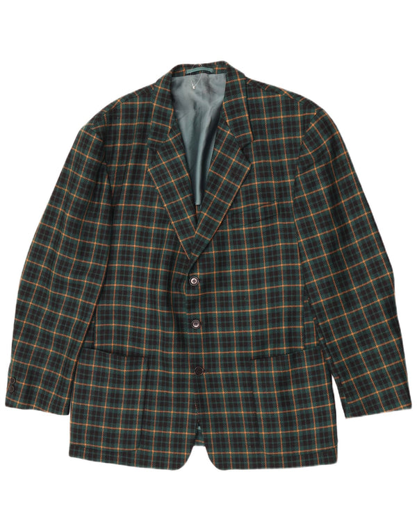 Jaqueta blazer masculina vintage com 3 botões Reino Unido 40 lã xadrez verde grande