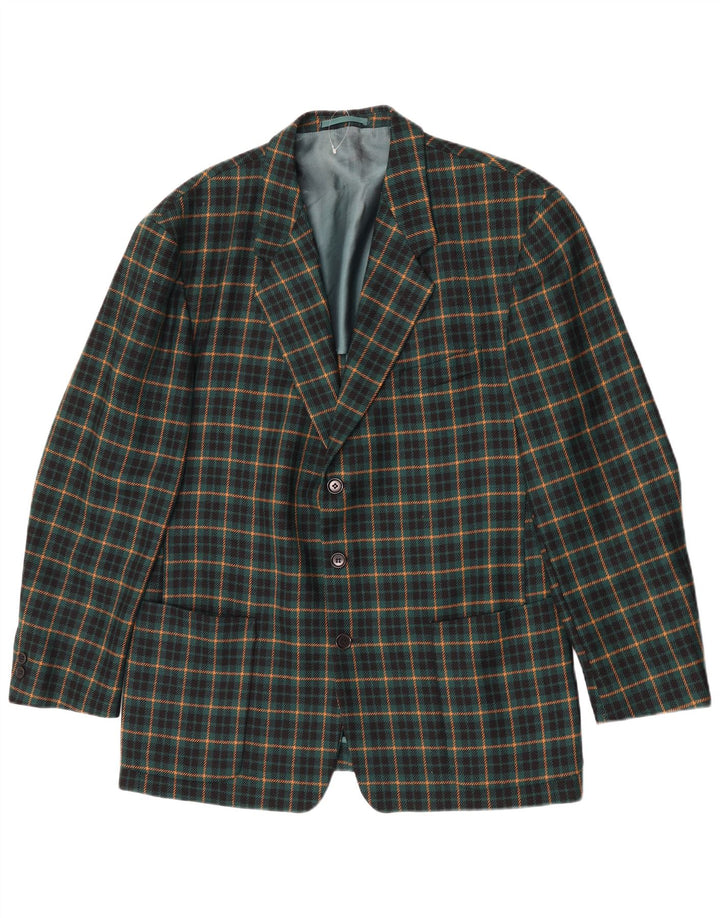 Jaqueta blazer masculina vintage com 3 botões Reino Unido 40 lã xadrez verde grande