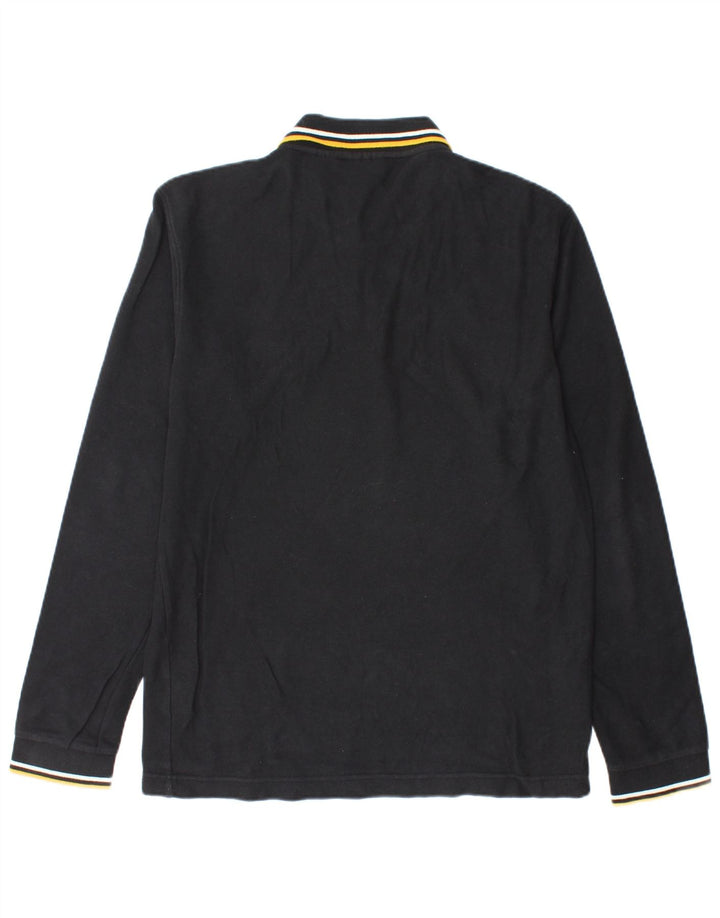 Camisa polo masculina Fila de manga comprida de algodão preto médio