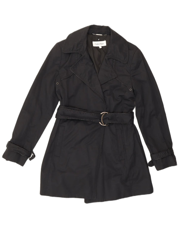 Casaco trench feminino Calvin Klein UK 10 pequeno algodão preto clássico