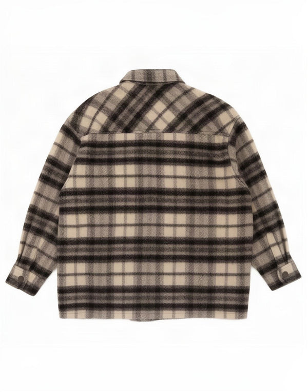 Camisa feminina Zara com ajuste solto e flanela Reino Unido 10 pequena xadrez cinza