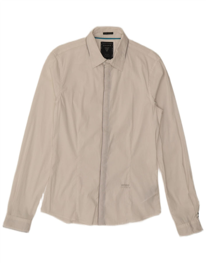 Camisa masculina GUESS Slim Fit pequena de algodão branco