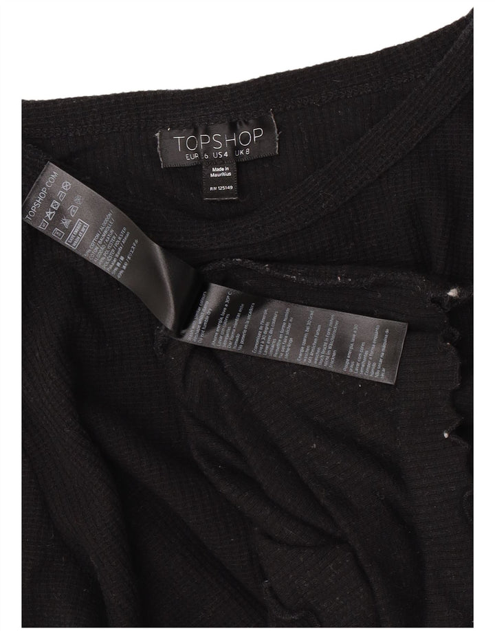 Topshop blusa feminina cropped UK 8 pequeno algodão preto