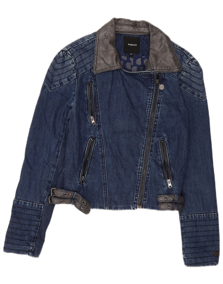 Jaqueta jeans feminina Desigual EU 40 médio azul marinho floral algodão