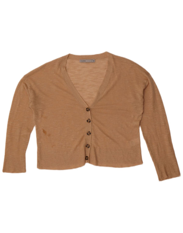 Suéter cardigã feminino Oasis UK 14 viscose manchada bege médio