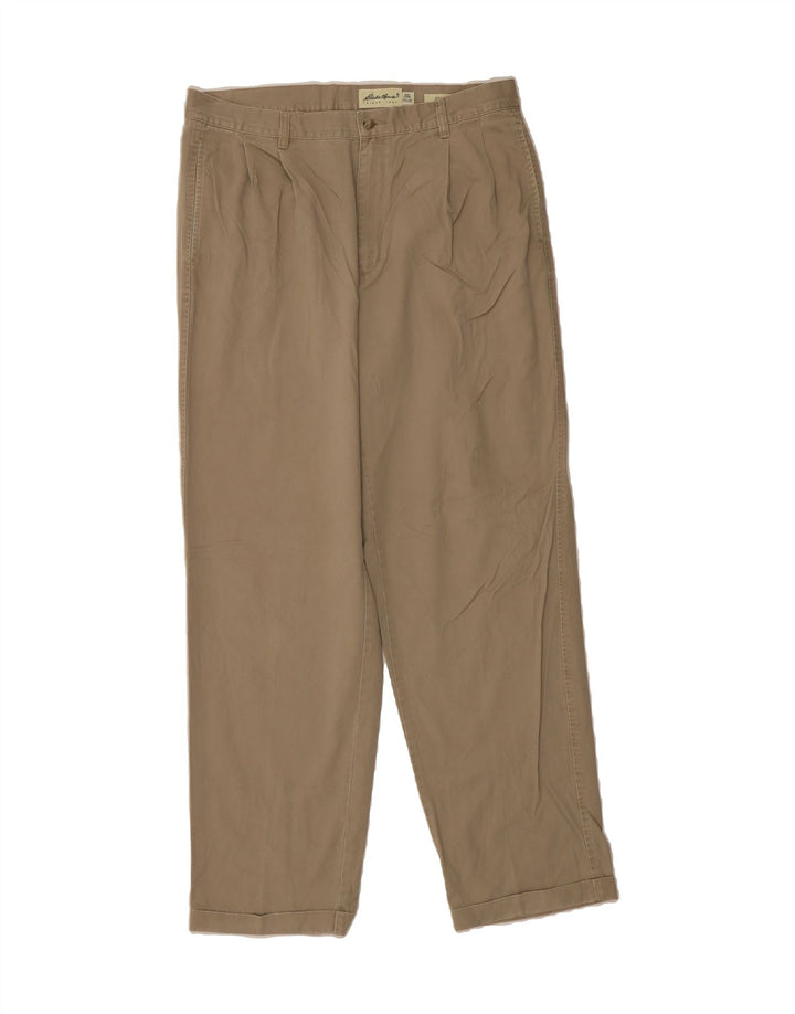EDDIE BAUER Mens Classic Fit Pegged Chino Trousers W35 L32 Beige Cotton Vintage Eddie Bauer and Second-Hand Eddie Bauer from Messina Hembry 