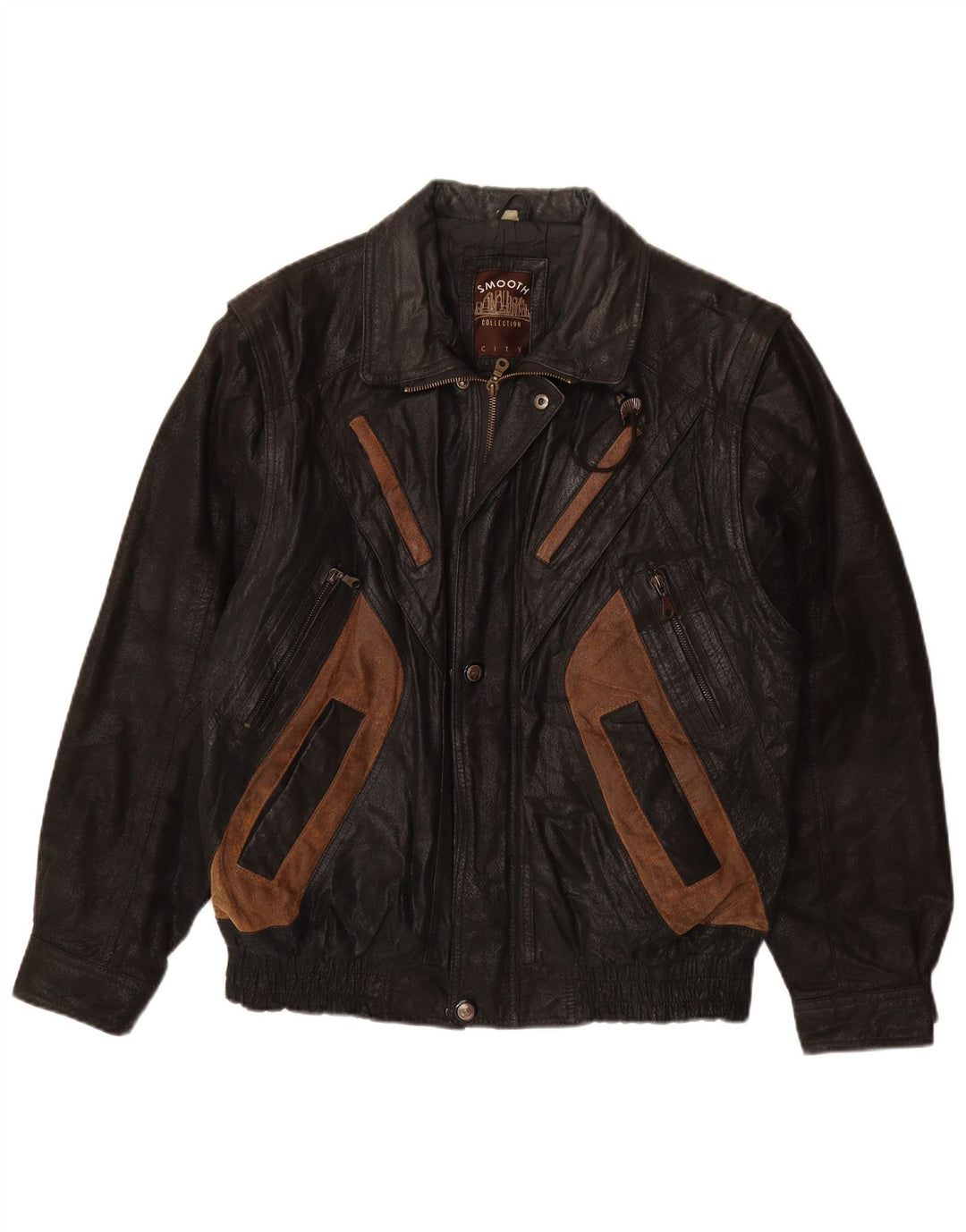 Jaqueta de couro masculina VINTAGE Reino Unido 40 grande couro preto colorblock