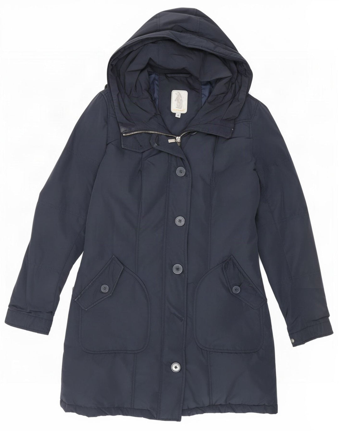 Jaqueta parka feminina com capuz Refrigue UK 38 poliéster azul marinho médio
