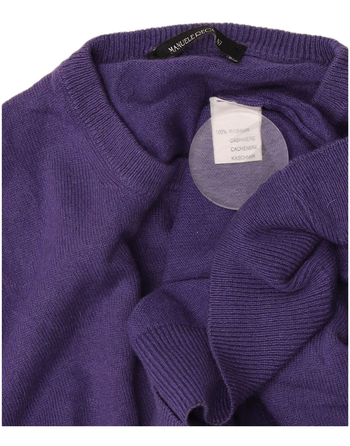 Suéter vintage masculino com gola redonda, caxemira roxa média
