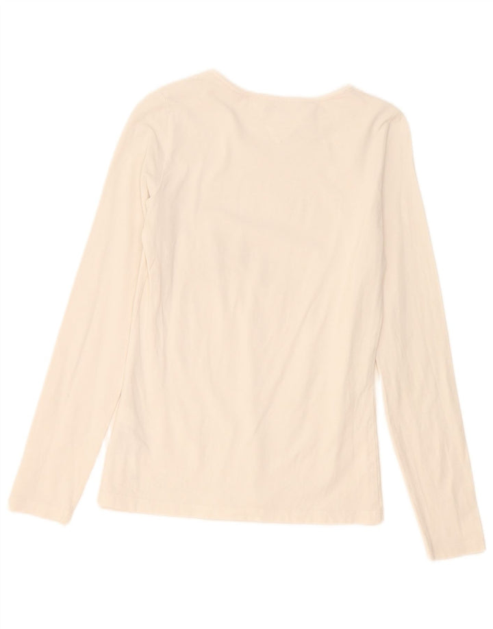 Top feminino Tommy Hilfiger manga comprida UK 12 algodão branco médio