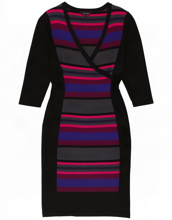 Phase Eight Womens 3/4 Sleeve Sheath Dress UK 10 Small Black Striped