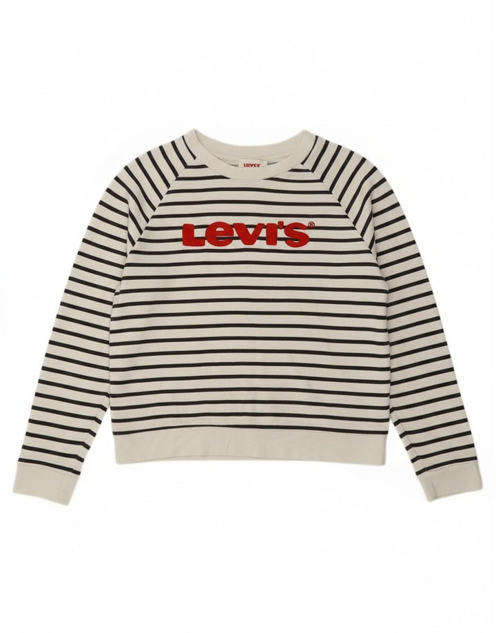 Moletom gráfico feminino Levi's Jumper UK 14 Médio listrado branco náutico