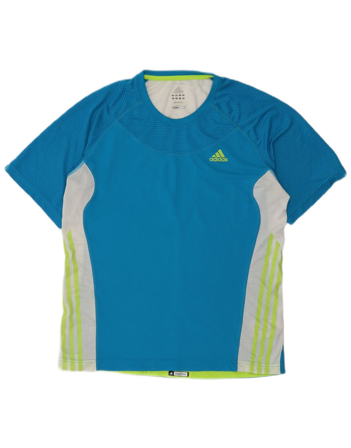 Adidas Mens Climacool Camiseta Top Grande Azul Colorblock Poliéster