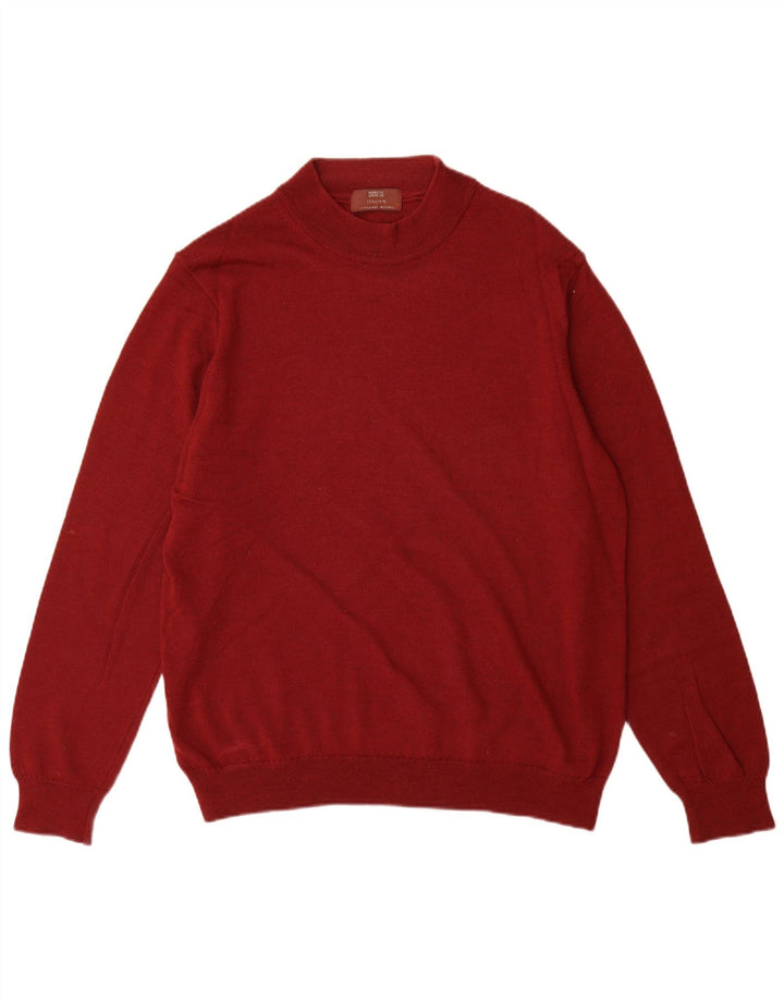 Suéter masculino Marks & Spencer com gola redonda, grande lã merino vermelha