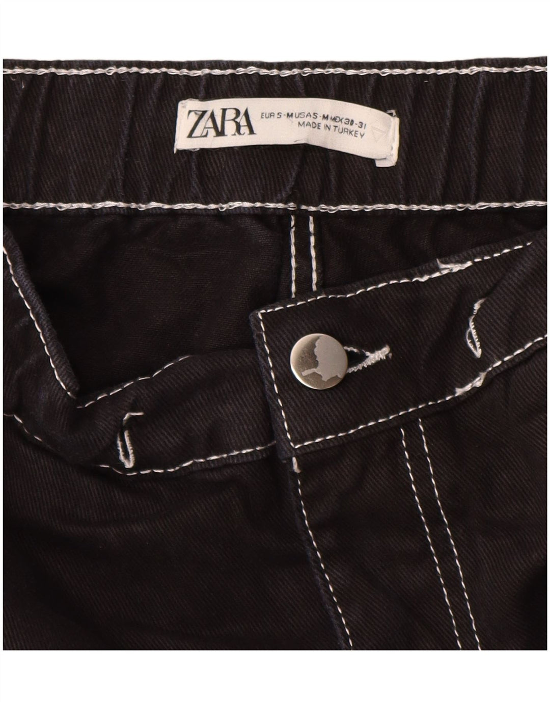 ZARA Mens Cargo Shorts Pequeno W30 Algodão Preto