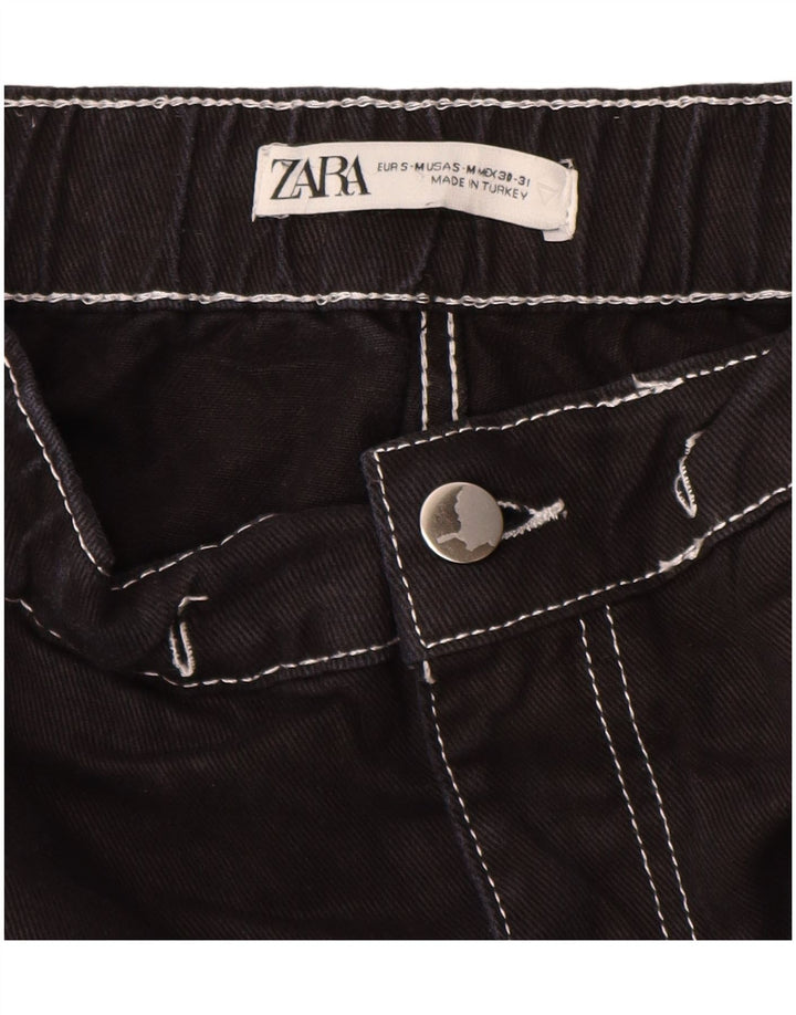 ZARA Mens Cargo Shorts Pequeno W30 Algodão Preto