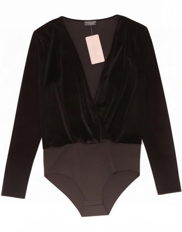 Zara Womens Long Sleeve Velour Bodysuit UK 12 Medium Black Colourblock