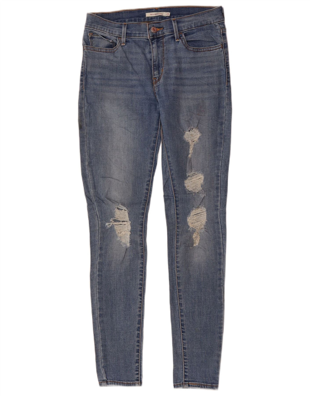 Calça jeans feminina LEVI'S 710 desgastada super skinny W28 L30 azul poliéster