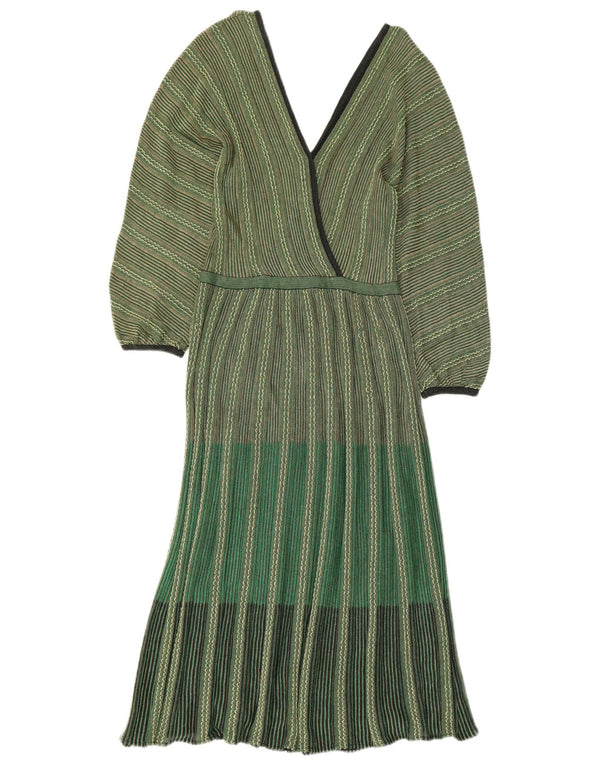 Vestido maxi feminino vintage de malha de manga comprida IT 42 listrado verde médio