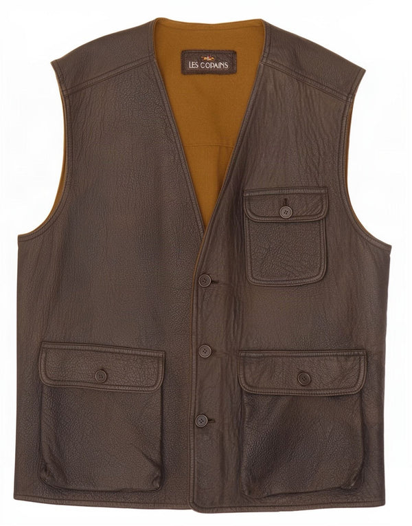 Colete masculino de couro reversível Les Copains IT 56 3XL marrom