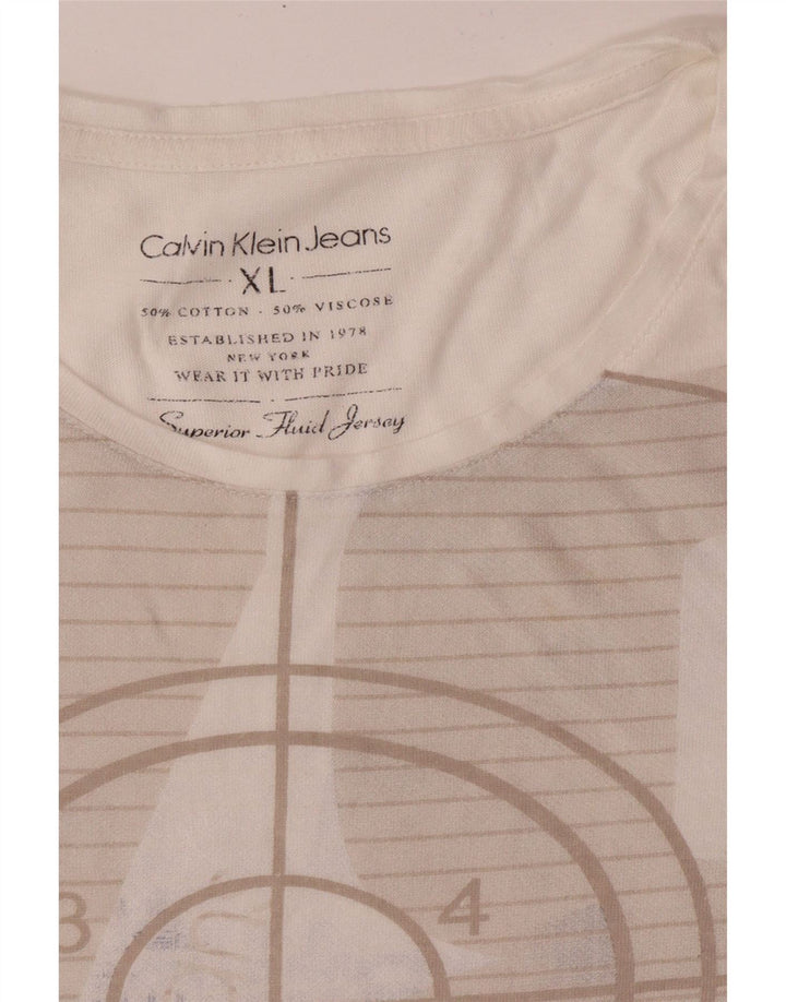 Camiseta feminina CALVIN KLEIN JEANS com estampa gráfica UK 18 XL algodão branco