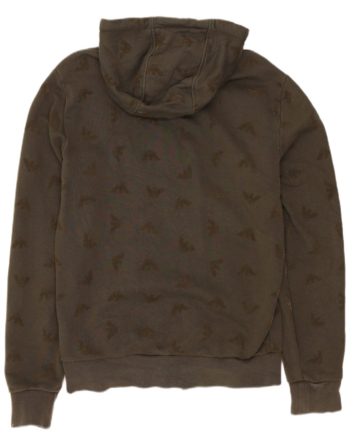 Suéter masculino Armani Jeans com capuz e zíper gráfico pequeno algodão cáqui