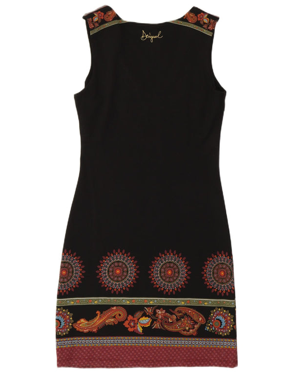 DESIGUAL Vestido feminino sem mangas com bainha UK 12 médio preto floral