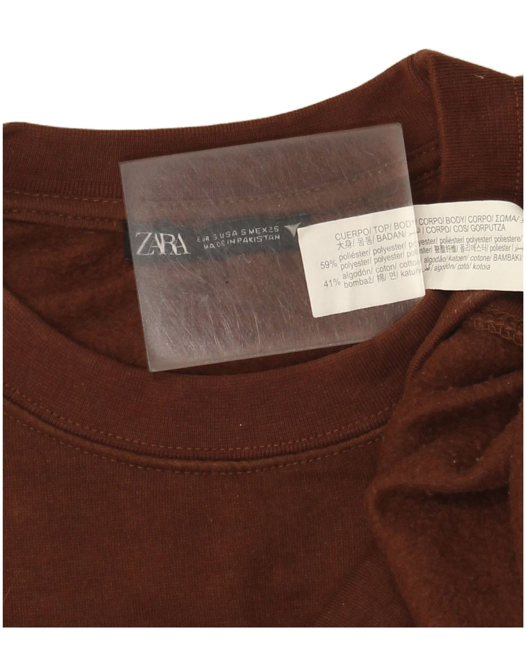 Zara Womens Crop Sweatshirt Jumper UK 10 Pequeno Poliéster Marrom