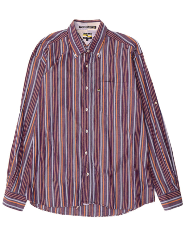 Camisa masculina Navigare grande algodão listrado roxo