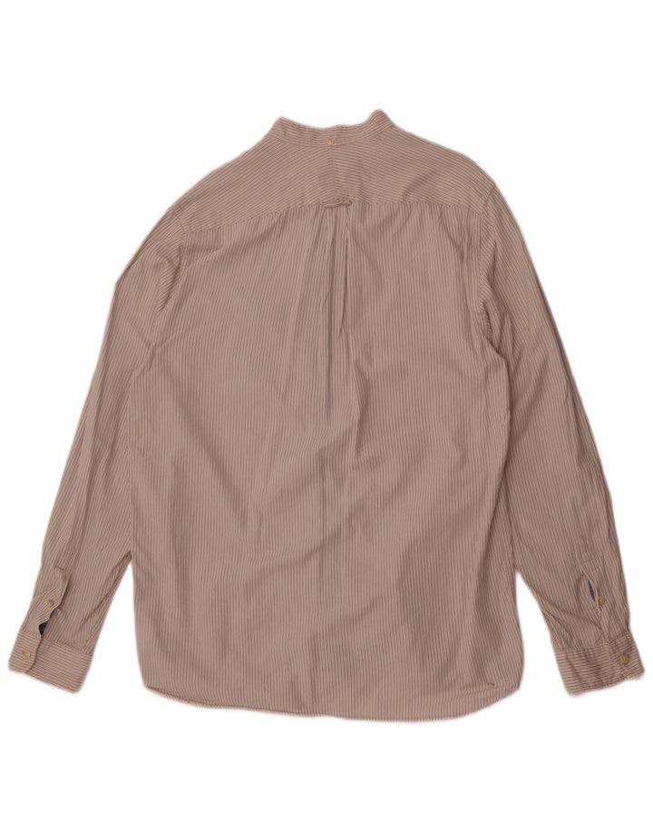 Camisa masculina Woolrich grande listrada branca de algodão