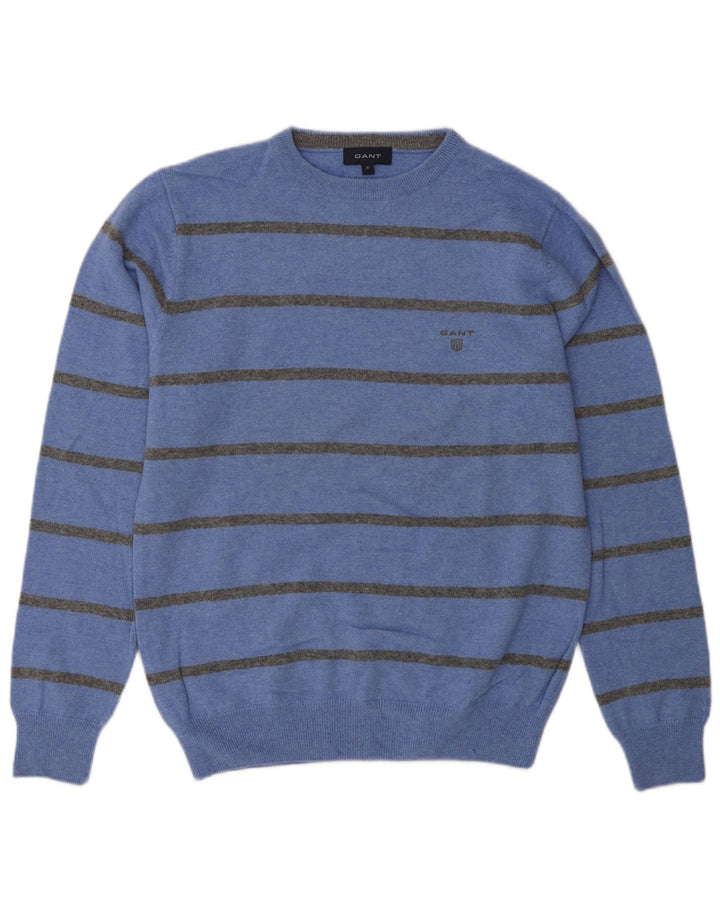Suéter masculino Gant com gola redonda e lã de carneiro listrada azul pequena