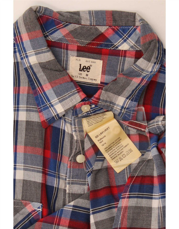 Camisa masculina de manga curta Lee algodão xadrez cinza médio