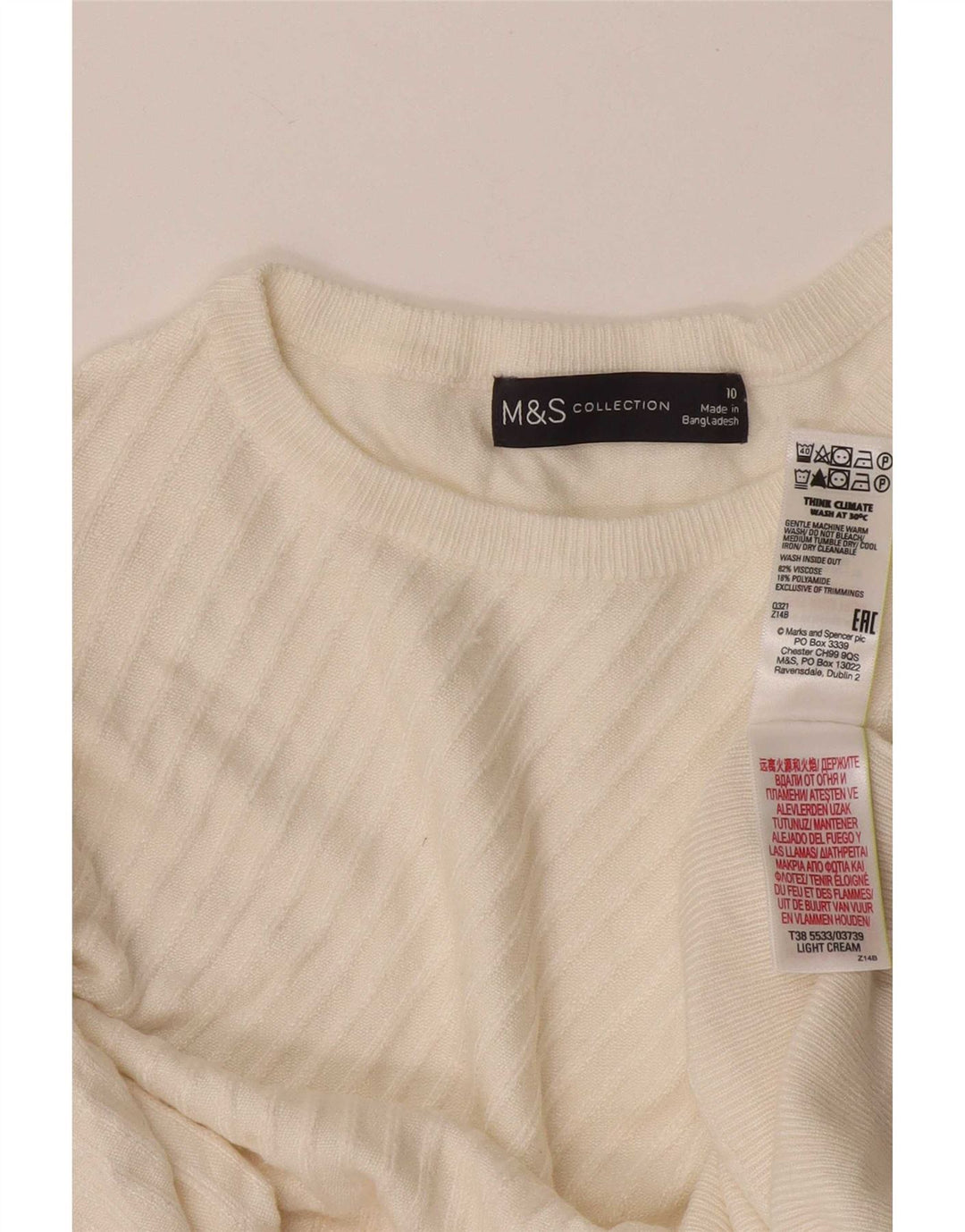 Suéter feminino Marks & Spencer com gola redonda e viscose branca pequena Reino Unido 10