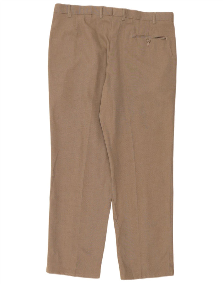 Calça masculina de terno reto Marks & Spencer W36 L29 poliéster bege