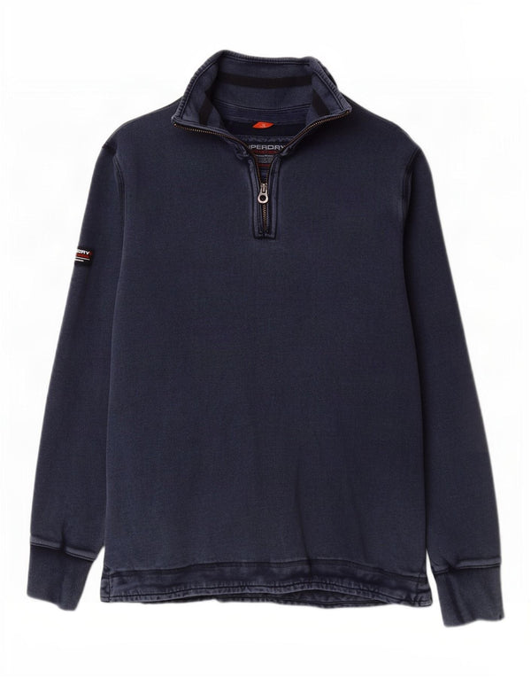 Suéter masculino Superdry com zíper e gola média azul marinho algodão