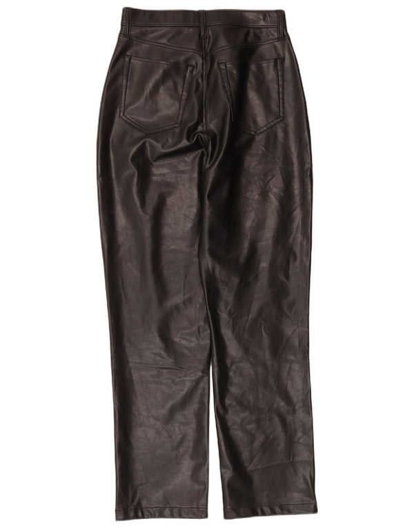 Calça feminina reta de couro sintético Abercrombie & Fitch EUA 8 médio W29 L