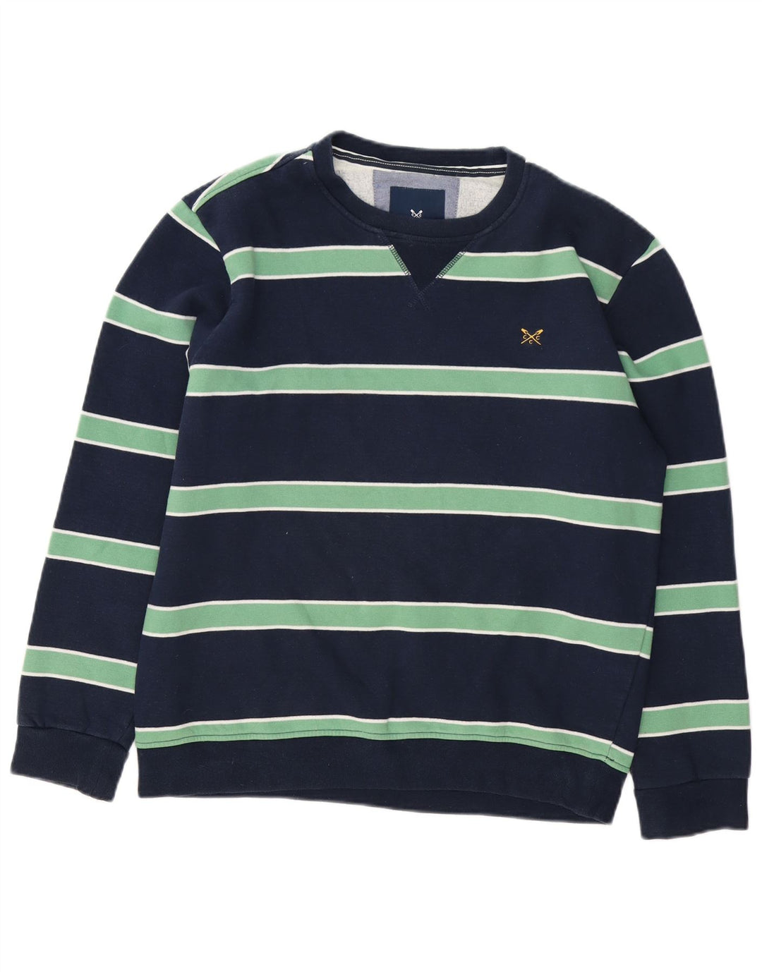 Crew Clothing Mens Moletom Jumper Médio Azul Marinho Listrado Algodão