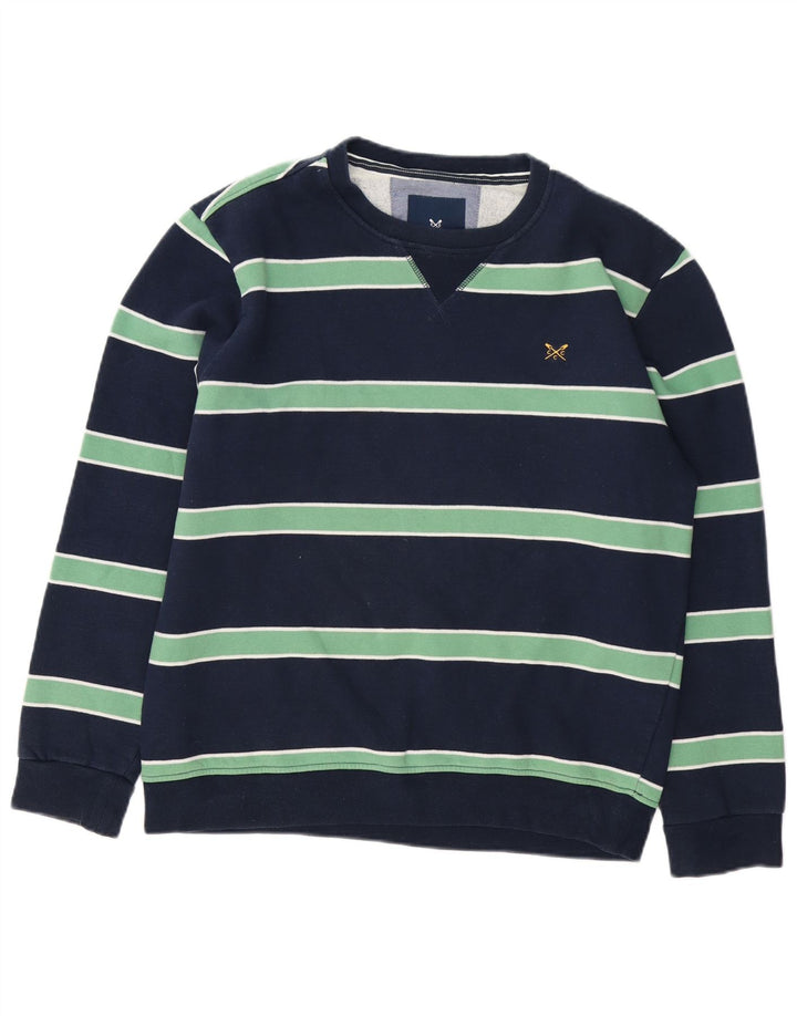 Crew Clothing Mens Moletom Jumper Médio Azul Marinho Listrado Algodão