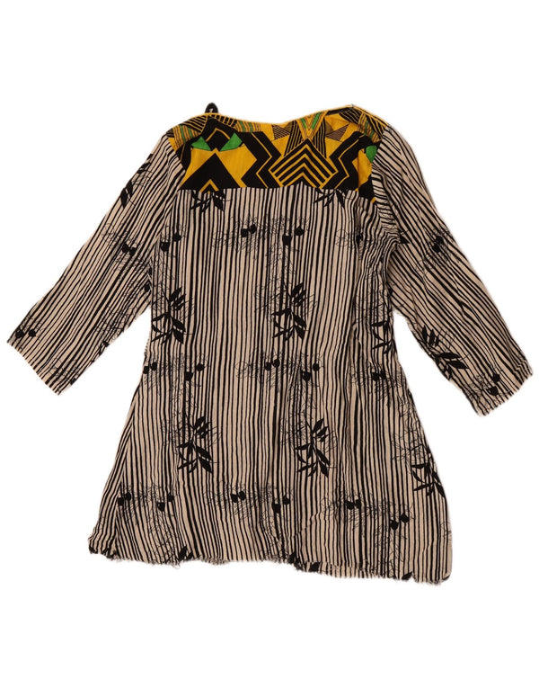 Blusa feminina vintage manga 3/4 top UK 12 médio off white listrado