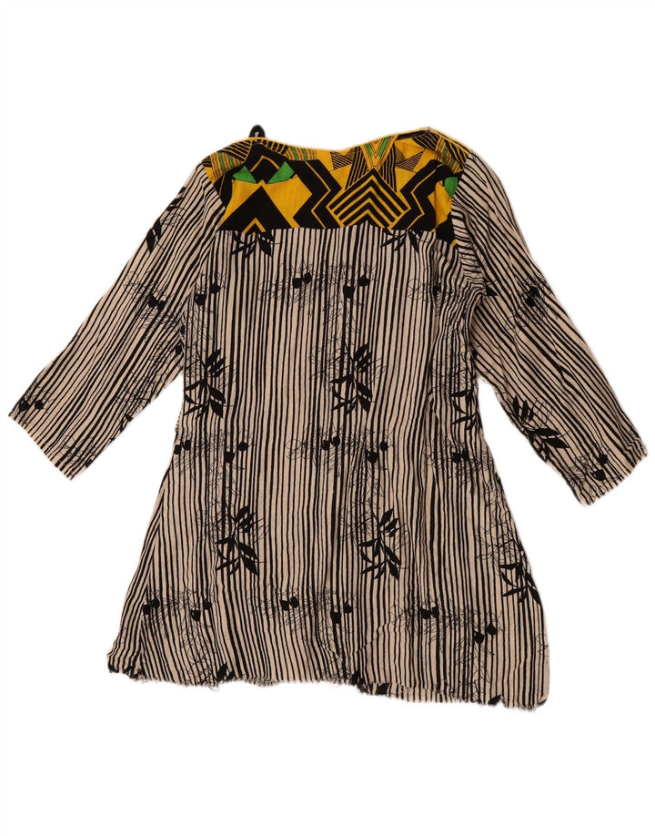 Blusa feminina vintage manga 3/4 top UK 12 médio off white listrado