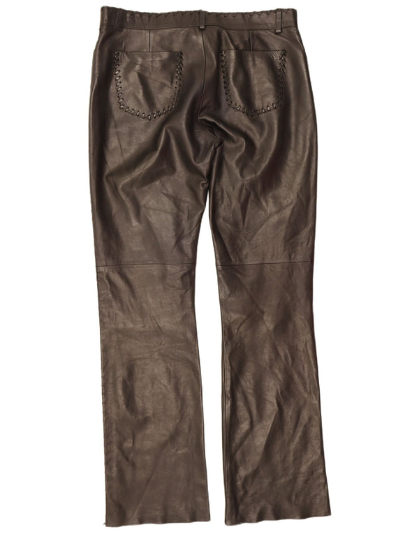 Calça casual feminina vintage de couro bootcut IT 42 médio W32 L32 preta