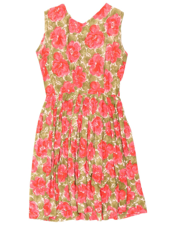 Vestido feminino vintage sem mangas evasê UK 10 pequeno rosa floral